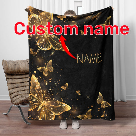 1pc Custom Name Blanket, Butterfly Personalization Lightweight Throw Blanket For Sofa, Bed, Travel, Camping, Living Room, Office, Couch, Chair, And Bed - Digital Printing Soft And Warm Flannel Fabric Blanket