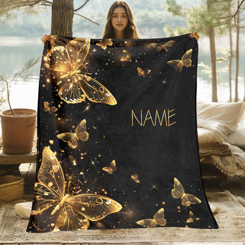 1pc Custom Name Blanket, Butterfly Personalization Lightweight Throw Blanket For Sofa, Bed, Travel, Camping, Living Room, Office, Couch, Chair, And Bed - Digital Printing Soft And Warm Flannel Fabric Blanket
