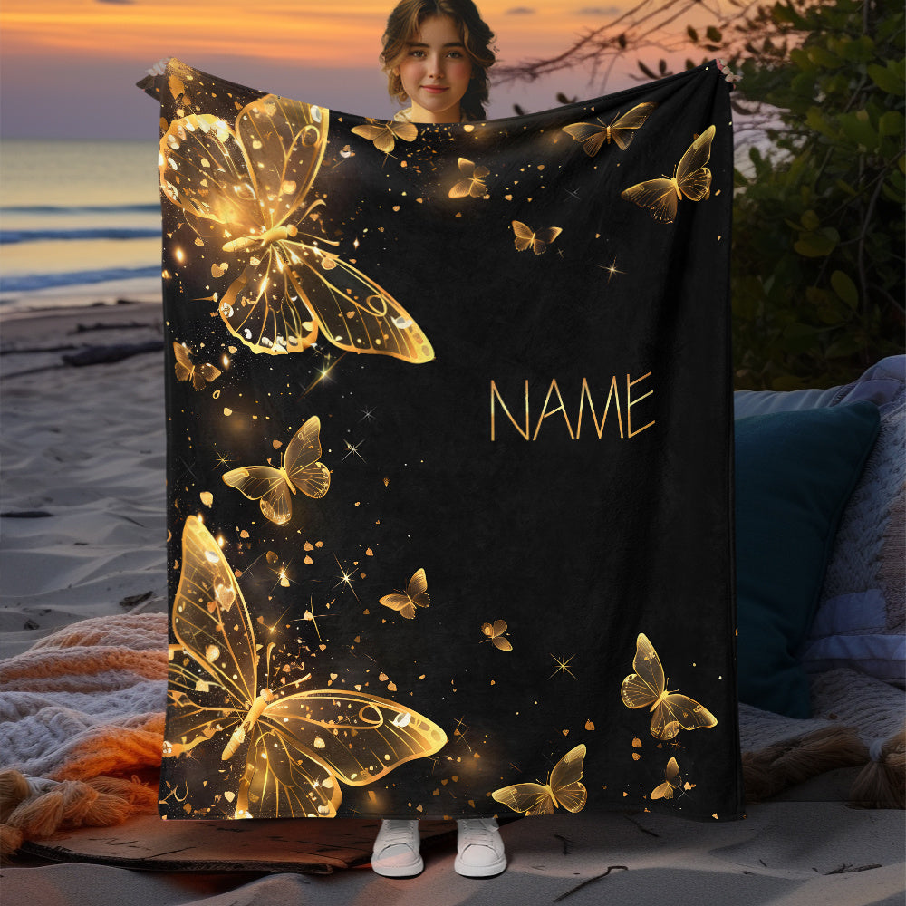 1pc Custom Name Blanket, Butterfly Personalization Lightweight Throw Blanket For Sofa, Bed, Travel, Camping, Living Room, Office, Couch, Chair, And Bed - Digital Printing Soft And Warm Flannel Fabric Blanket
