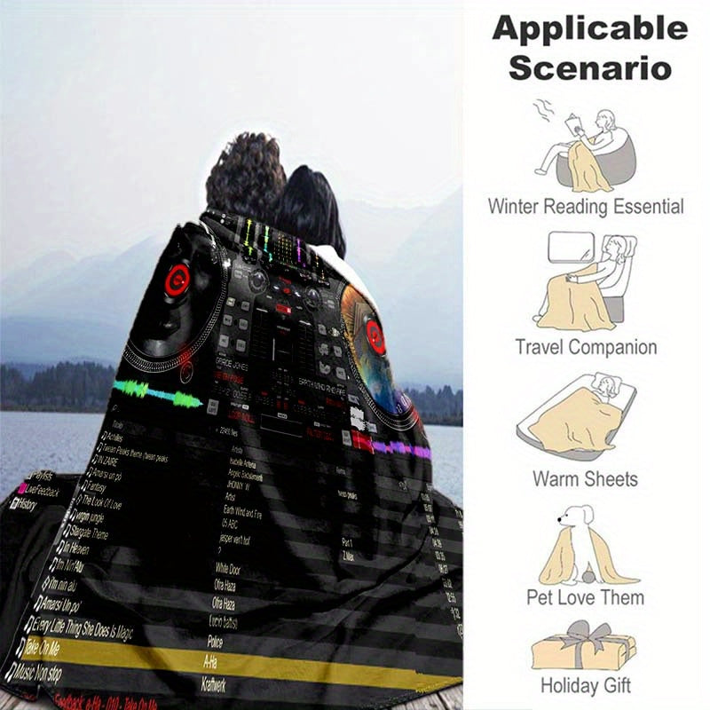 Dj Turntable Design Soft Polyester Blanket For Office Chairs - Perfect Gift For Music Lovers, All-Season Comfort