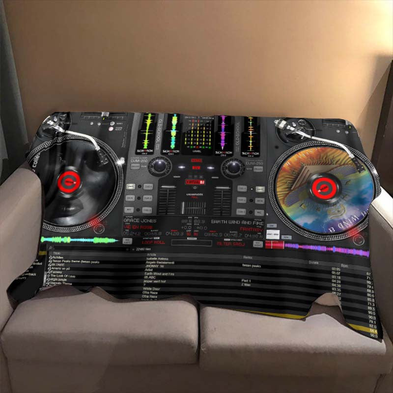 Dj Turntable Design Soft Polyester Blanket For Office Chairs - Perfect Gift For Music Lovers, All-Season Comfort