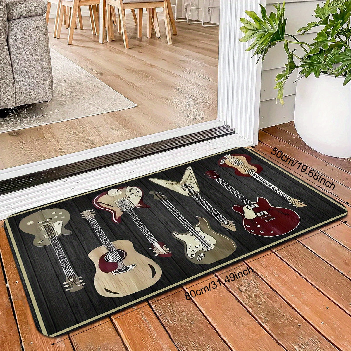 Guitar Print Kitchen Area Rug – Non-Slip, Stain Resistant Soft Polyester Mat for Indoor & Outdoor, Quick Drying Laundry & Restroom Floor Mats - Premium rug from Lizard Vigilante - Just $18.99! Shop now at Lizard Vigilante