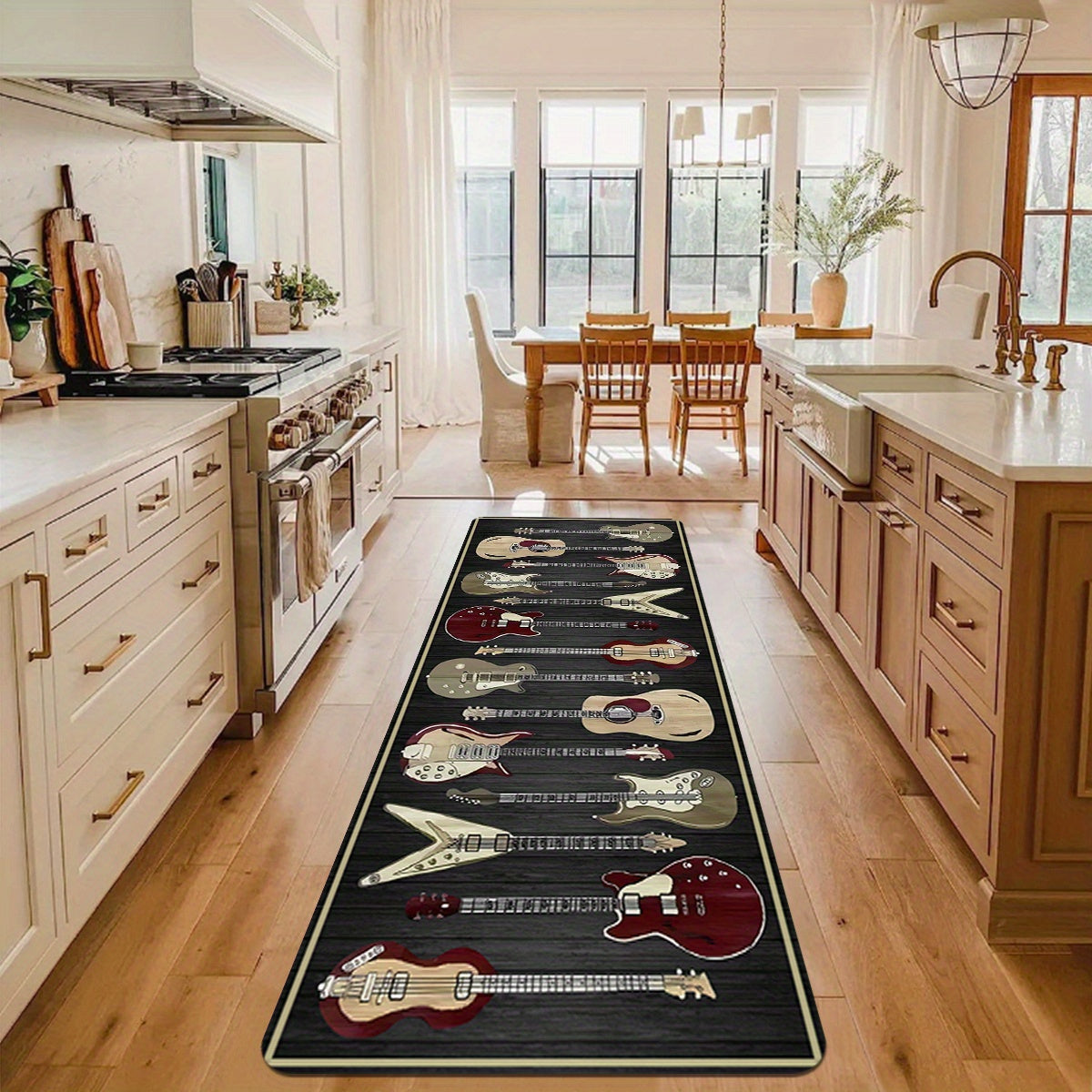 Guitar Print Kitchen Area Rug – Non-Slip, Stain Resistant Soft Polyester Mat for Indoor & Outdoor, Quick Drying Laundry & Restroom Floor Mats - Premium rug from Lizard Vigilante - Just $18.99! Shop now at Lizard Vigilante