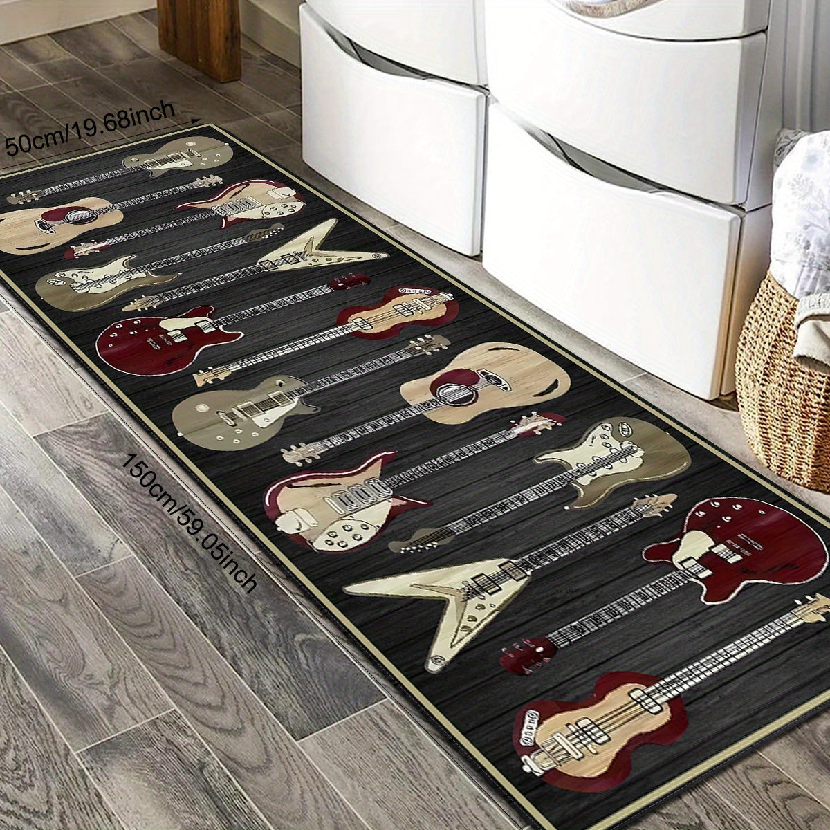 Guitar Print Kitchen Area Rug – Non-Slip, Stain Resistant Soft Polyester Mat for Indoor & Outdoor, Quick Drying Laundry & Restroom Floor Mats - Premium rug from Lizard Vigilante - Just $18.99! Shop now at Lizard Vigilante