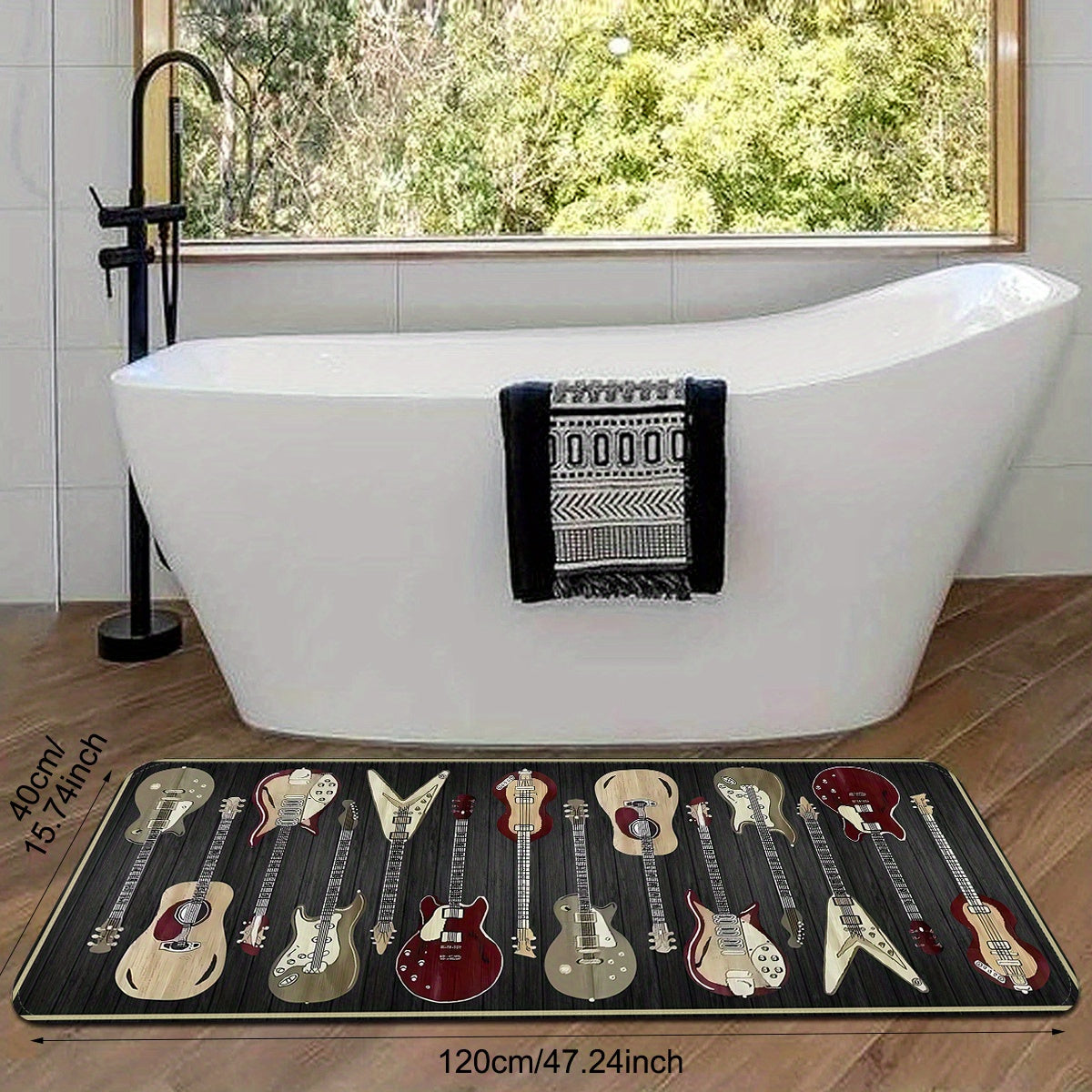 Guitar Print Kitchen Area Rug – Non-Slip, Stain Resistant Soft Polyester Mat for Indoor & Outdoor, Quick Drying Laundry & Restroom Floor Mats - Premium rug from Lizard Vigilante - Just $18.99! Shop now at Lizard Vigilante