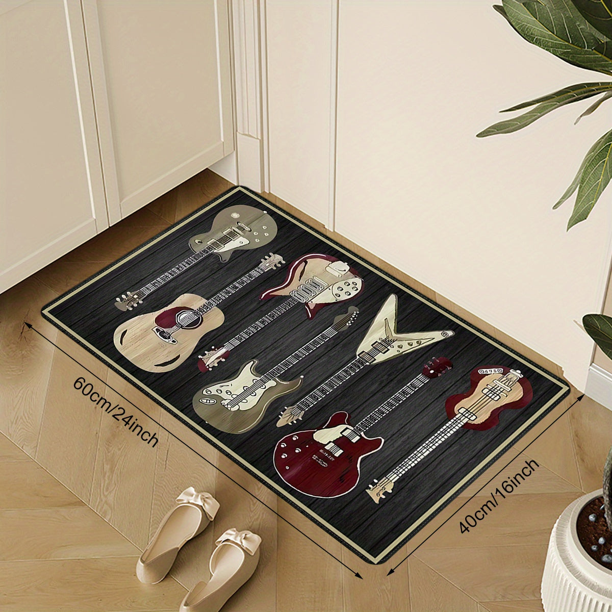 Guitar Print Kitchen Area Rug – Non-Slip, Stain Resistant Soft Polyester Mat for Indoor & Outdoor, Quick Drying Laundry & Restroom Floor Mats - Premium rug from Lizard Vigilante - Just $18.99! Shop now at Lizard Vigilante