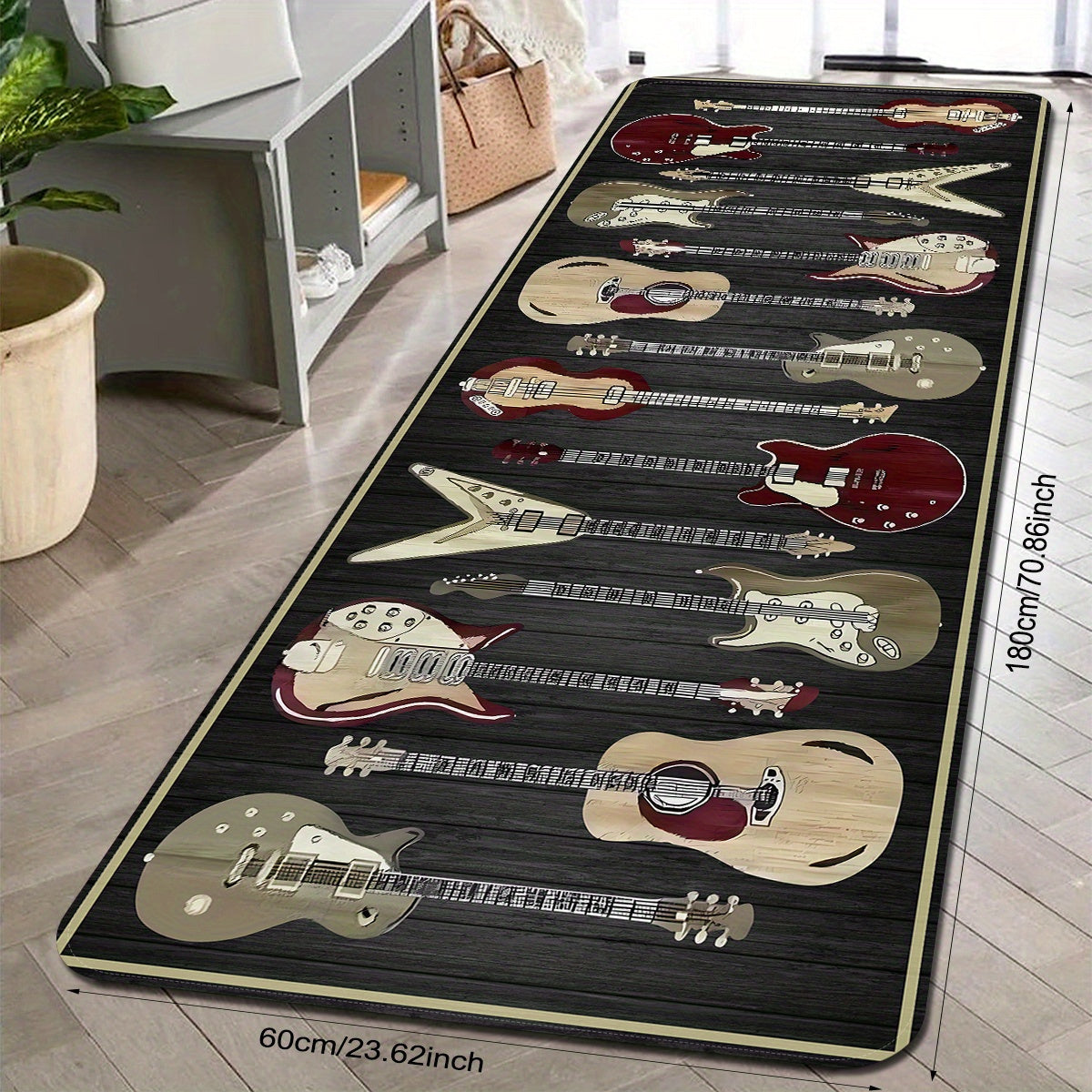 Guitar Print Kitchen Area Rug – Non-Slip, Stain Resistant Soft Polyester Mat for Indoor & Outdoor, Quick Drying Laundry & Restroom Floor Mats - Premium rug from Lizard Vigilante - Just $18.99! Shop now at Lizard Vigilante