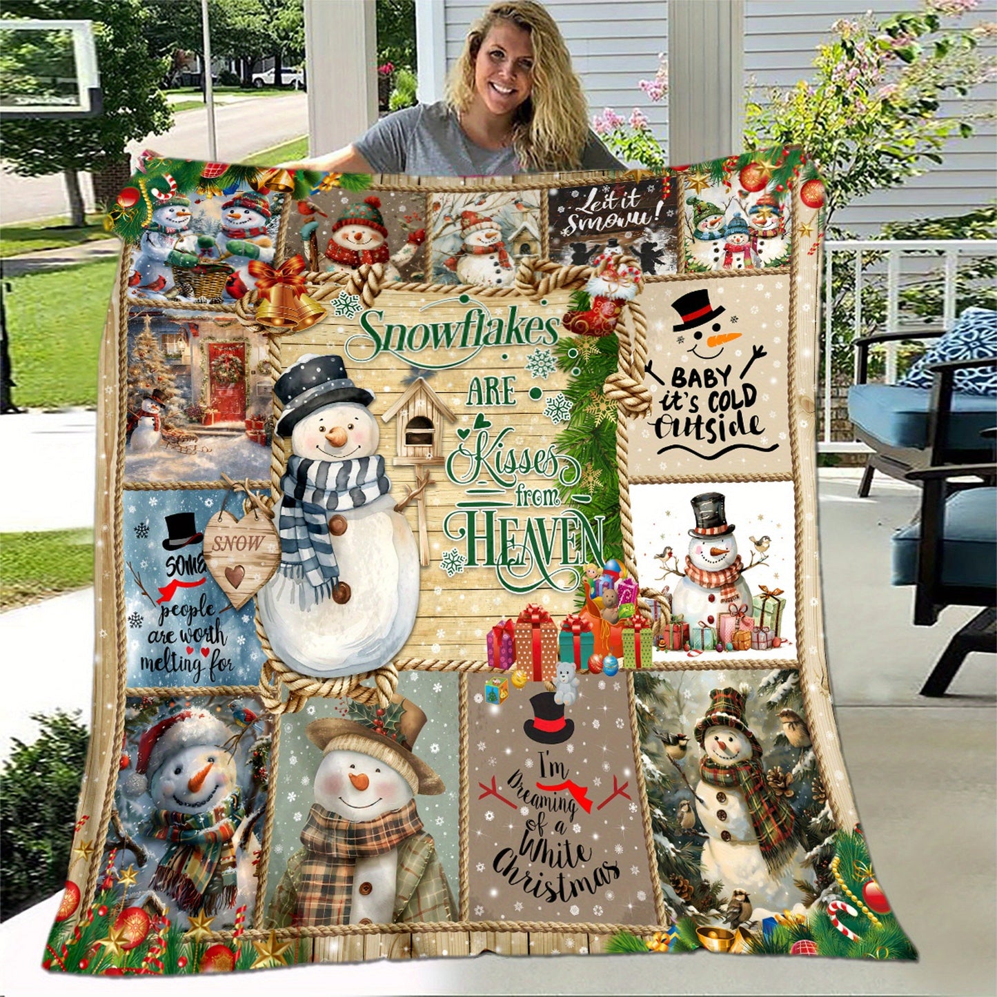 [Hot Selling] Cozy Snowman Christmas Blanket - Soft, Durable Polyester with 3D Printed Design - Perfect for Bed, Sofa, Camping & Travel - Available in Multiple Sizes