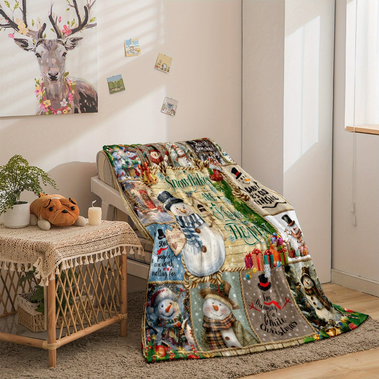 [Hot Selling] Cozy Snowman Christmas Blanket - Soft, Durable Polyester with 3D Printed Design - Perfect for Bed, Sofa, Camping & Travel - Available in Multiple Sizes