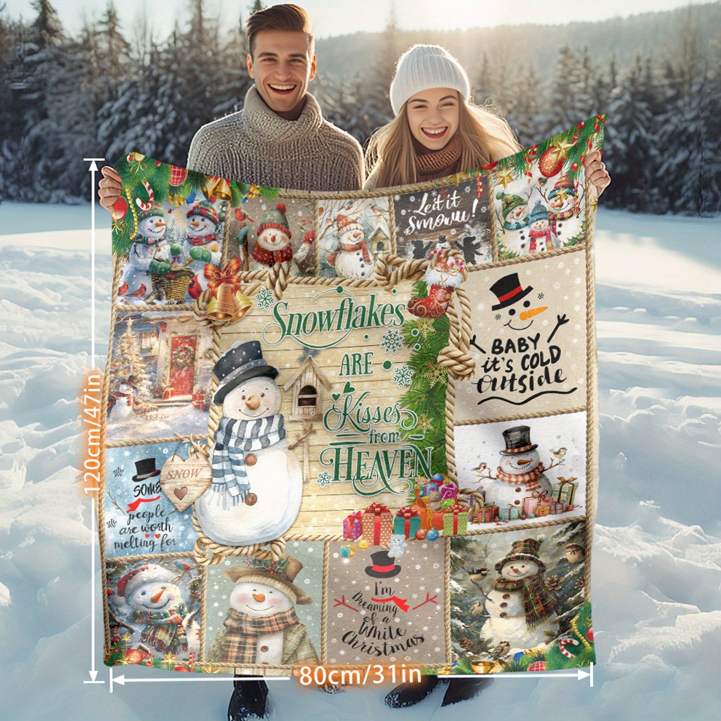 [Hot Selling] Cozy Snowman Christmas Blanket - Soft, Durable Polyester with 3D Printed Design - Perfect for Bed, Sofa, Camping & Travel - Available in Multiple Sizes
