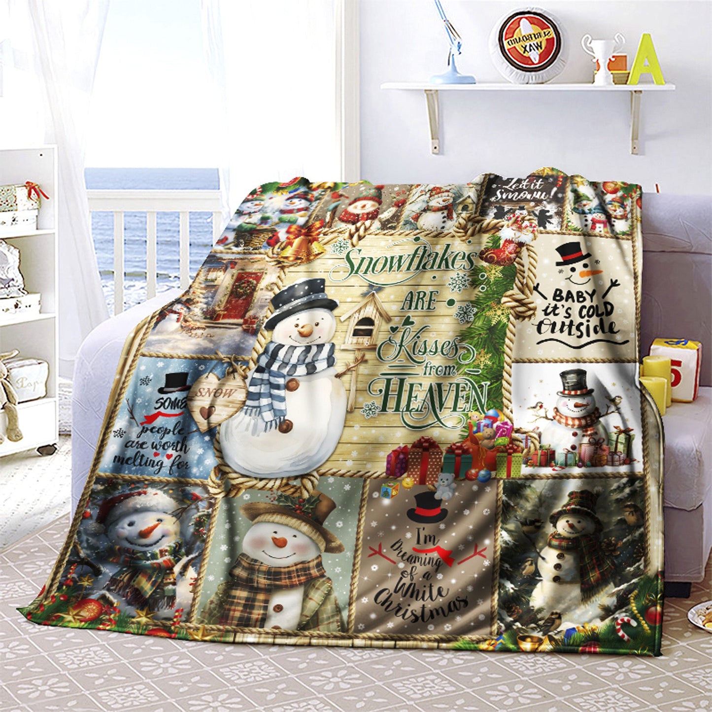 [Hot Selling] Cozy Snowman Christmas Blanket - Soft, Durable Polyester with 3D Printed Design - Perfect for Bed, Sofa, Camping & Travel - Available in Multiple Sizes
