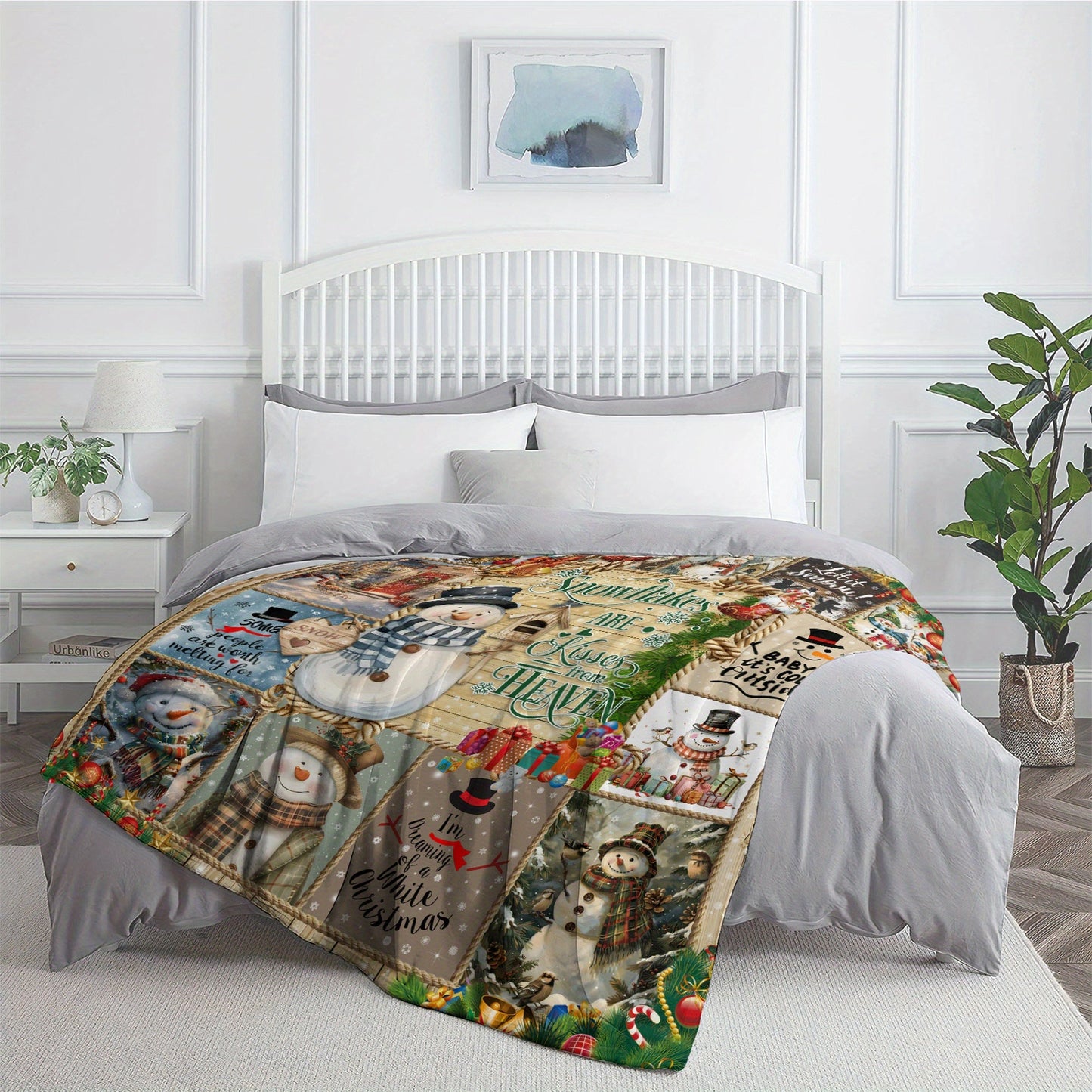 [Hot Selling] Cozy Snowman Christmas Blanket - Soft, Durable Polyester with 3D Printed Design - Perfect for Bed, Sofa, Camping & Travel - Available in Multiple Sizes