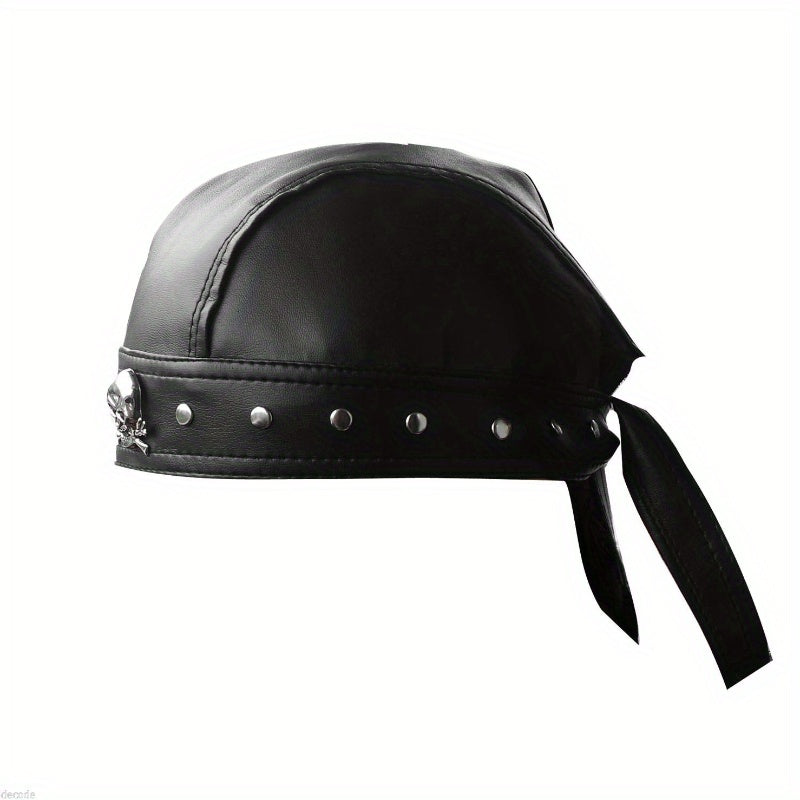 Retro Punk Motorcycle Bandana Cap – Adjustable PU Leather Rivet Tie Hat with Skull Accent, Helmet Liner, 60cm/23.6in - Premium Bandana from Lizard Vigilante - Just $23.99! Shop now at Lizard Vigilante