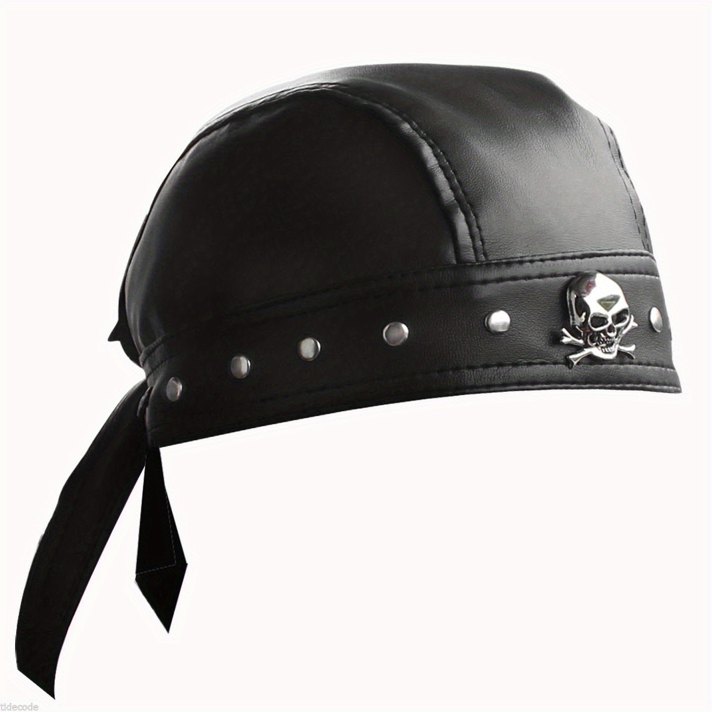 Retro Punk Motorcycle Bandana Cap – Adjustable PU Leather Rivet Tie Hat with Skull Accent, Helmet Liner, 60cm/23.6in - Premium Bandana from Lizard Vigilante - Just $23.99! Shop now at Lizard Vigilante