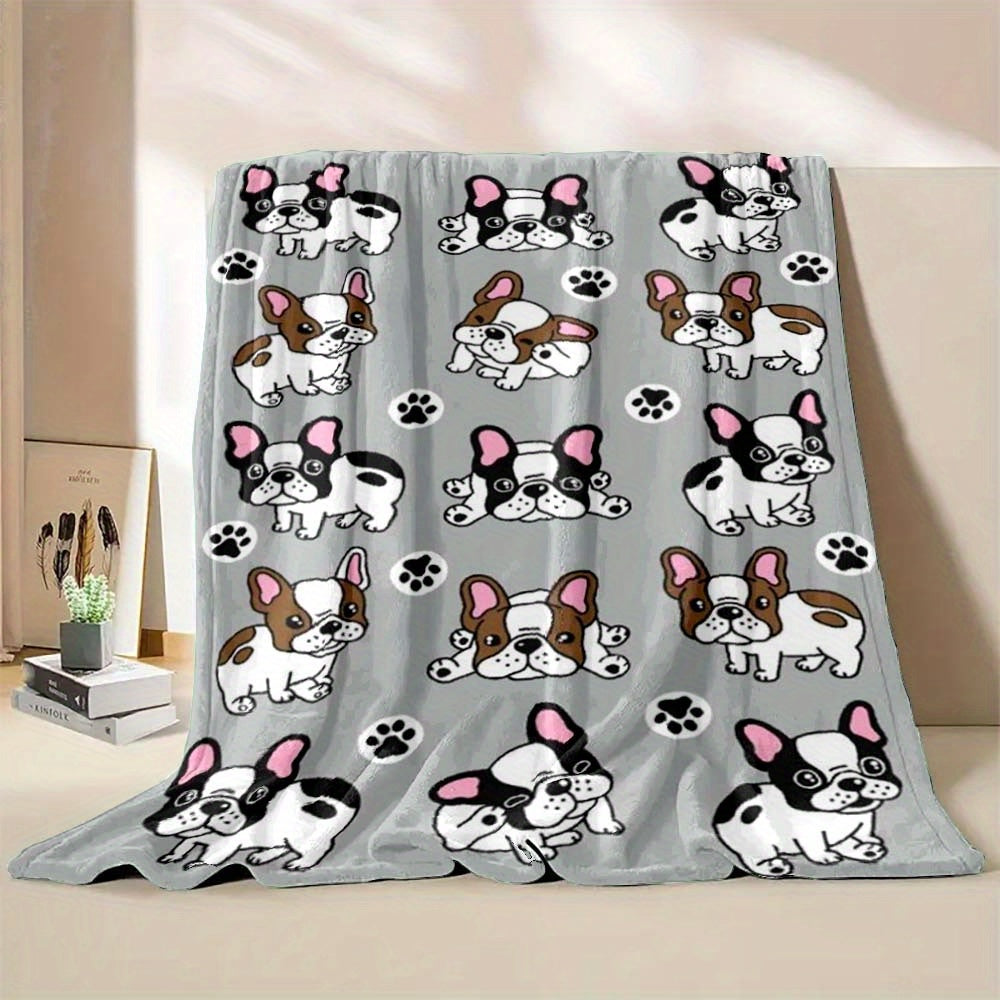 Cute Mini French Bulldog Pattern Four-Season Office Chair Blanket, Soft Polyester Material, Cozy and Lightweight, Perfect for Home or Office Use, Durable and Machine Washable, 100% Polyester Composition, Adorable Dog Design