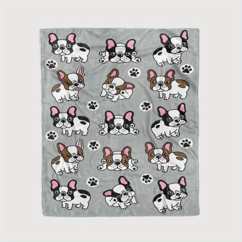 Cute Mini French Bulldog Pattern Four-Season Office Chair Blanket, Soft Polyester Material, Cozy and Lightweight, Perfect for Home or Office Use, Durable and Machine Washable, 100% Polyester Composition, Adorable Dog Design