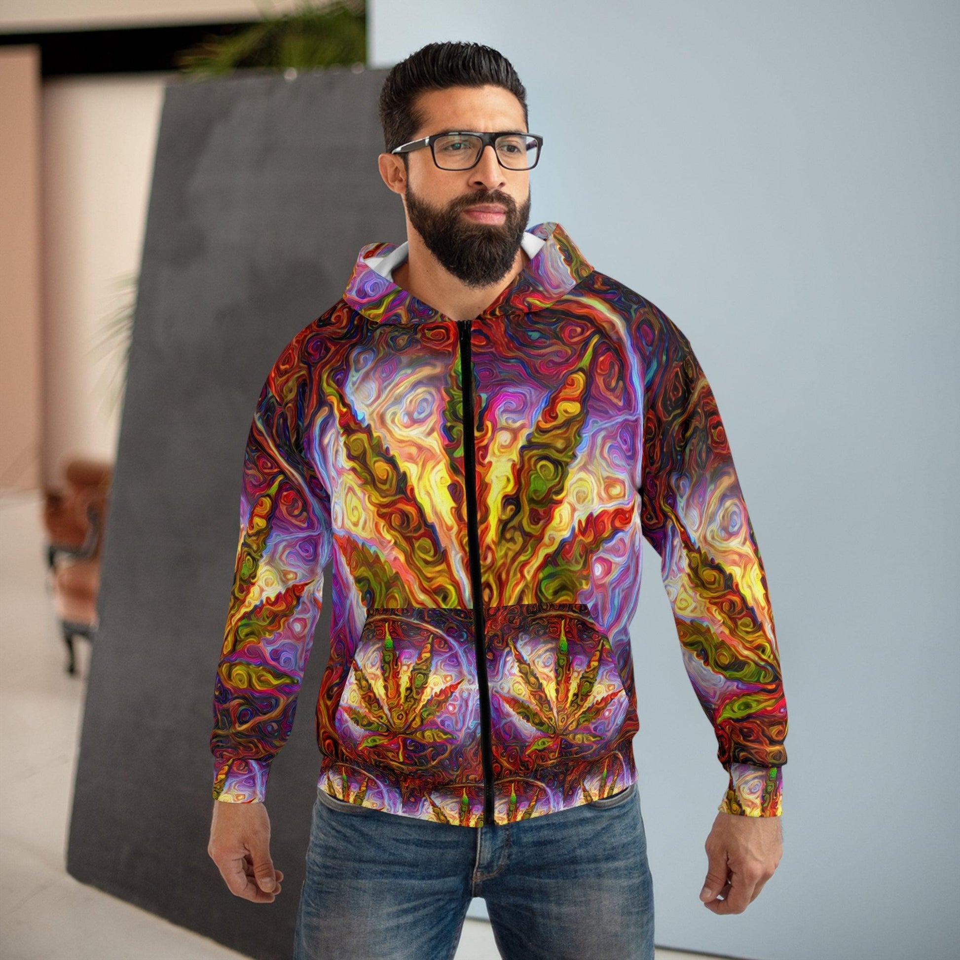 Psychedelic Pot Leaf Unisex Zip Hoodie - Lizard Vigilante