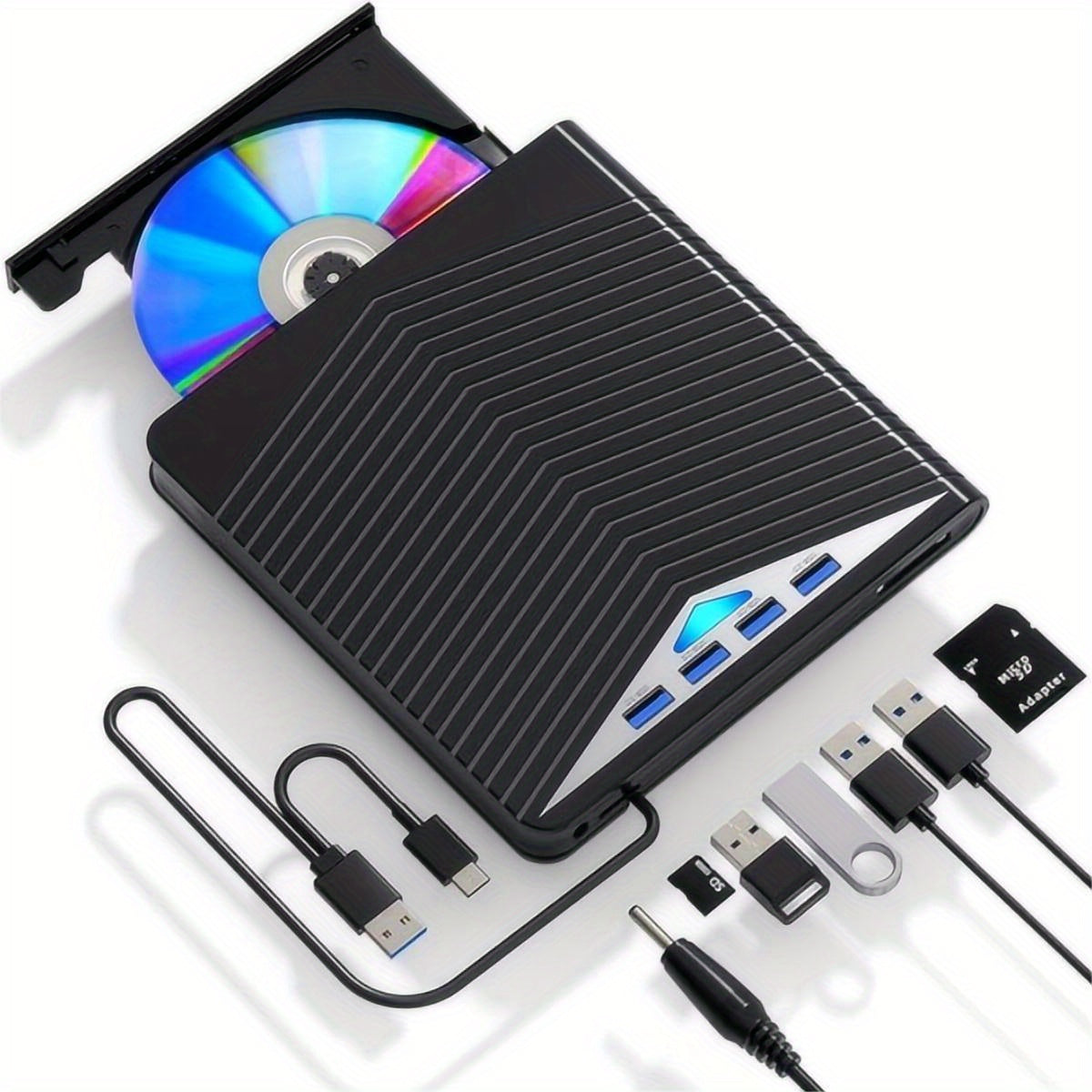 Ultra-Slim External CD/DVD Drive with 4 USB Ports & Card Slots - USB 3.0 and Type-C Optical Drive with SD/TF Card Reader, CD Burner, and Writer for Windows, MacOS, Linux - Premium dvd player from Lizard Vigilante - Just $41.08! Shop now at Lizard Vigilante