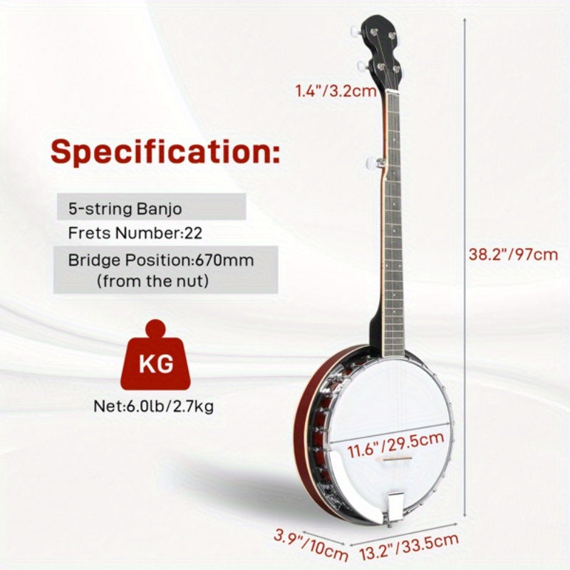 Full-Size 5-String Right-Handed Banjo Set with Premium Mahogany Neck and Accessories - Premium banjo from Lizard Vigilante - Just $229.99! Shop now at Lizard Vigilante