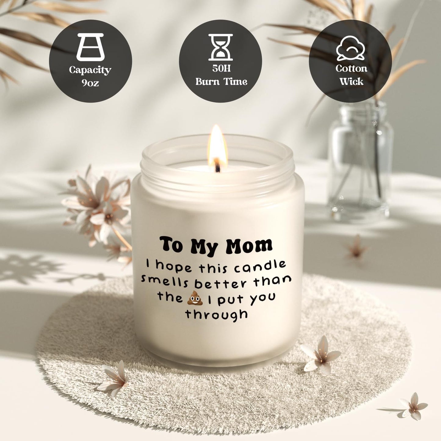 Funny Lavender Scented Soy Candle - "to My Mom" Humorous Message, Ideal Relaxation Gift for Women, Birthday, Christmas, Mother'S Day - Glass Jar with Lid, Novelty Candle|Playful Message Candle|Scented Candle