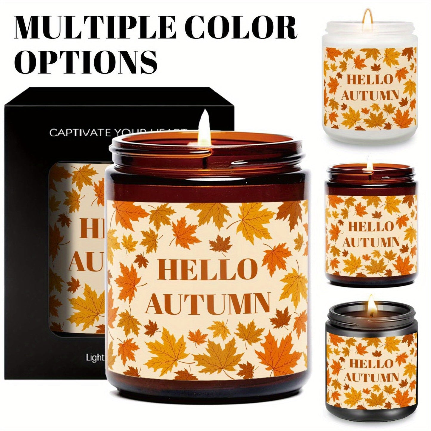 Autumn Harvest Scented Candle - Fall Themed, Orange Terracotta, Burnt Rustic Farmhouse Decoration, September to October, Thanksgiving Day Gift Idea for Home, Women, Men, Friends, Her, Mom, Wife, Grandma, Cute Essential Aesthe