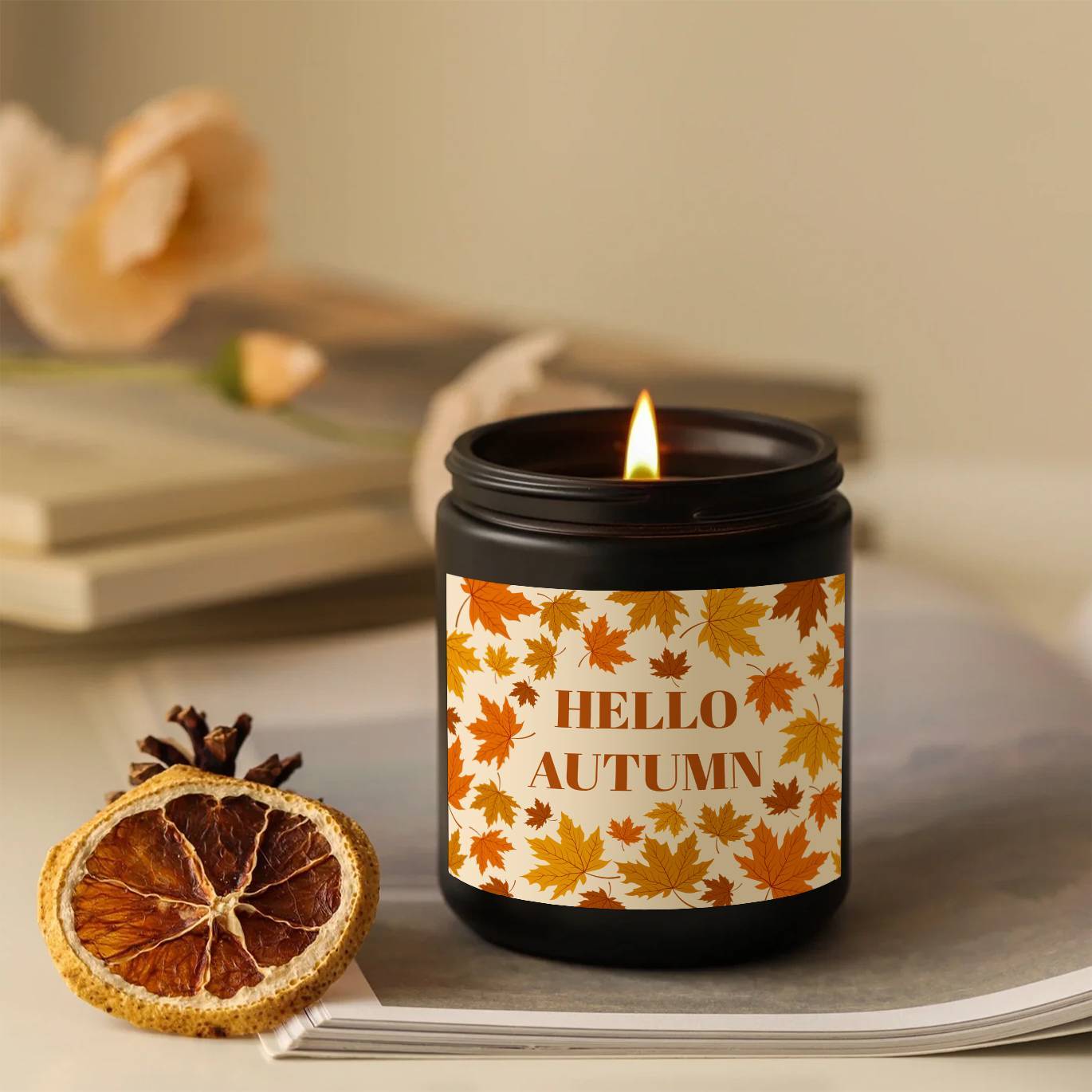 Autumn Harvest Scented Candle - Fall Themed, Orange Terracotta, Burnt Rustic Farmhouse Decoration, September to October, Thanksgiving Day Gift Idea for Home, Women, Men, Friends, Her, Mom, Wife, Grandma, Cute Essential Aesthe
