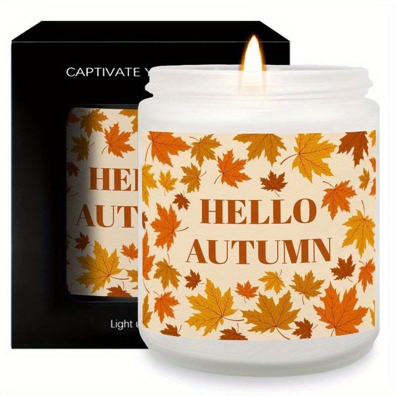 Autumn Harvest Scented Candle - Fall Themed, Orange Terracotta, Burnt Rustic Farmhouse Decoration, September to October, Thanksgiving Day Gift Idea for Home, Women, Men, Friends, Her, Mom, Wife, Grandma, Cute Essential Aesthe