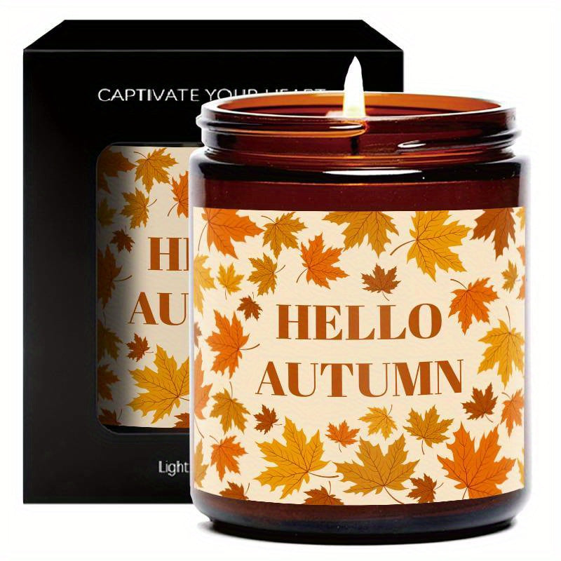Autumn Harvest Scented Candle - Fall Themed, Orange Terracotta, Burnt Rustic Farmhouse Decoration, September to October, Thanksgiving Day Gift Idea for Home, Women, Men, Friends, Her, Mom, Wife, Grandma, Cute Essential Aesthe