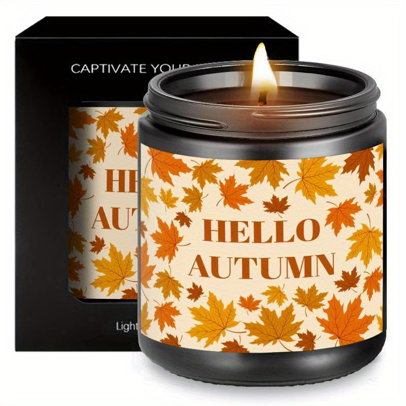 Autumn Harvest Scented Candle - Fall Themed, Orange Terracotta, Burnt Rustic Farmhouse Decoration, September to October, Thanksgiving Day Gift Idea for Home, Women, Men, Friends, Her, Mom, Wife, Grandma, Cute Essential Aesthe