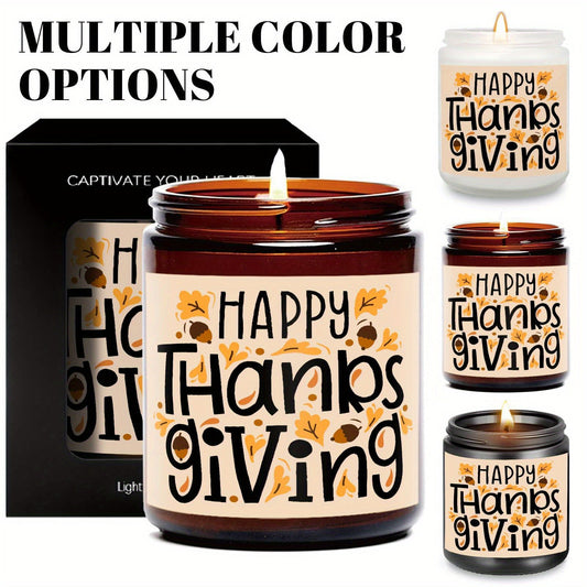 Happy Thanksgiving Day Scented Candle Fall Themed Autumn Orange Pumpkin Terracotta Burnt Rustic Farmhouse November Give Thanks Decoration Gift Idea for Home Women Woman Hostess Men Friends Her Mom Wife Grandma Cute Item