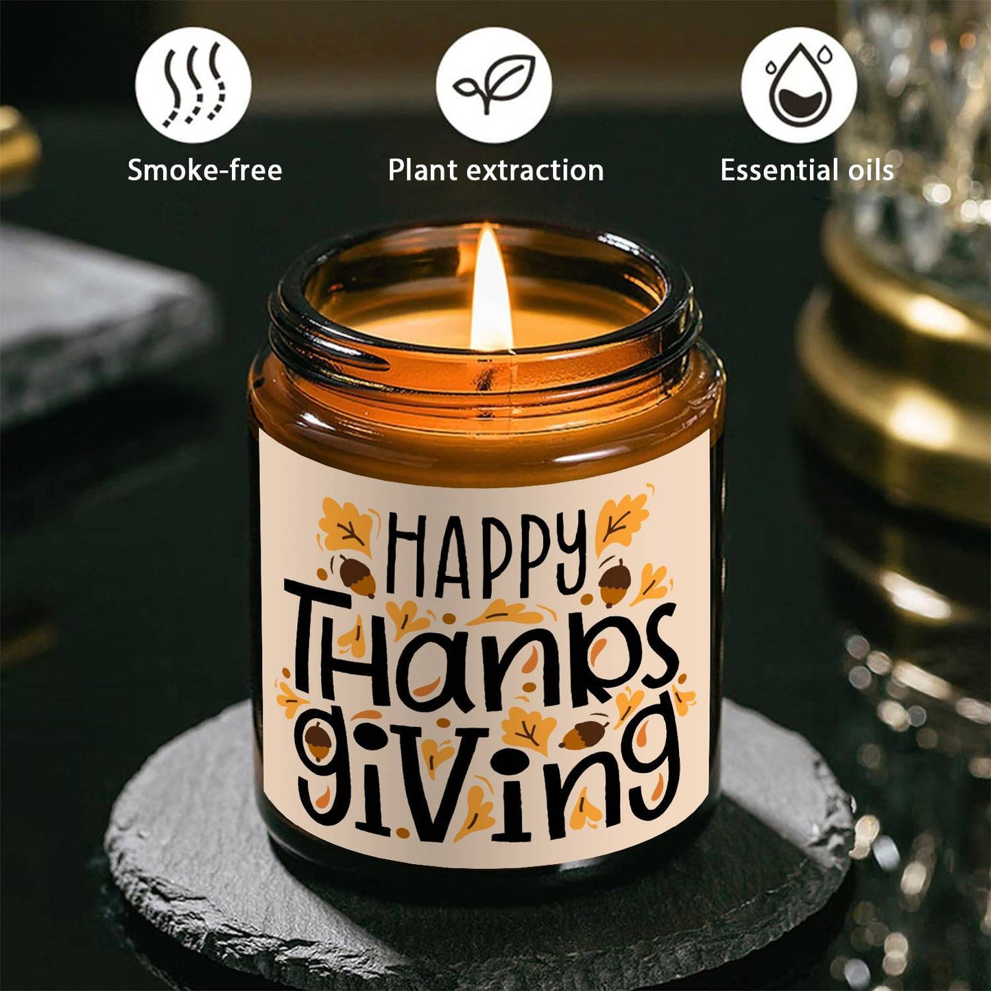 Happy Thanksgiving Day Scented Candle Fall Themed Autumn Orange Pumpkin Terracotta Burnt Rustic Farmhouse November Give Thanks Decoration Gift Idea for Home Women Woman Hostess Men Friends Her Mom Wife Grandma Cute Item