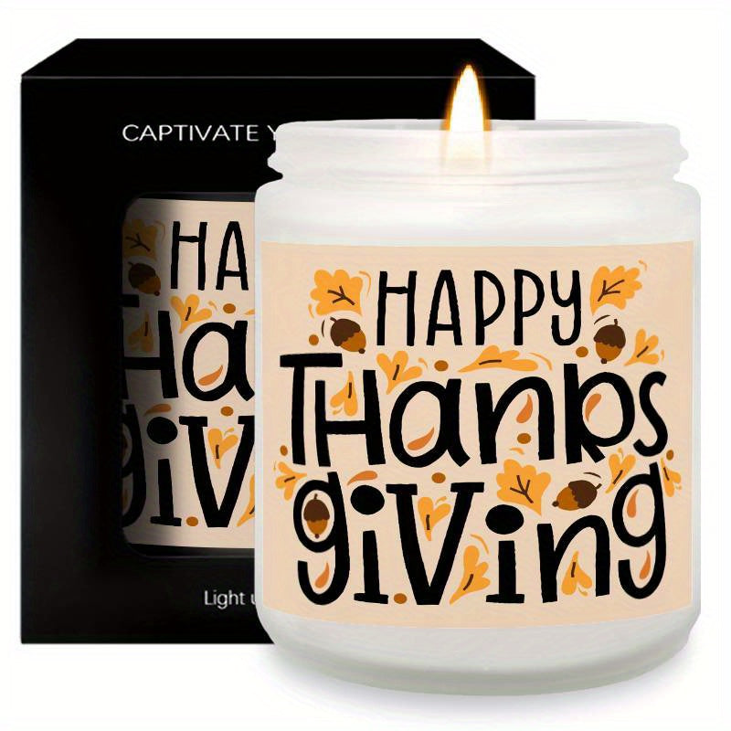 Happy Thanksgiving Day Scented Candle Fall Themed Autumn Orange Pumpkin Terracotta Burnt Rustic Farmhouse November Give Thanks Decoration Gift Idea for Home Women Woman Hostess Men Friends Her Mom Wife Grandma Cute Item