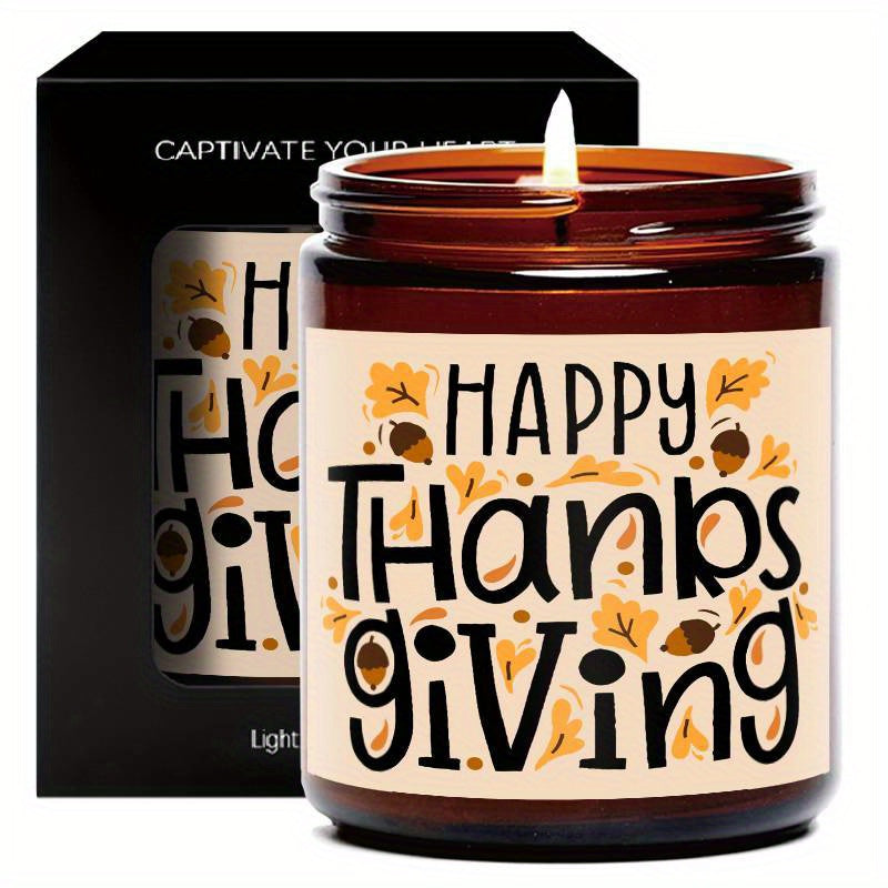 Happy Thanksgiving Day Scented Candle Fall Themed Autumn Orange Pumpkin Terracotta Burnt Rustic Farmhouse November Give Thanks Decoration Gift Idea for Home Women Woman Hostess Men Friends Her Mom Wife Grandma Cute Item
