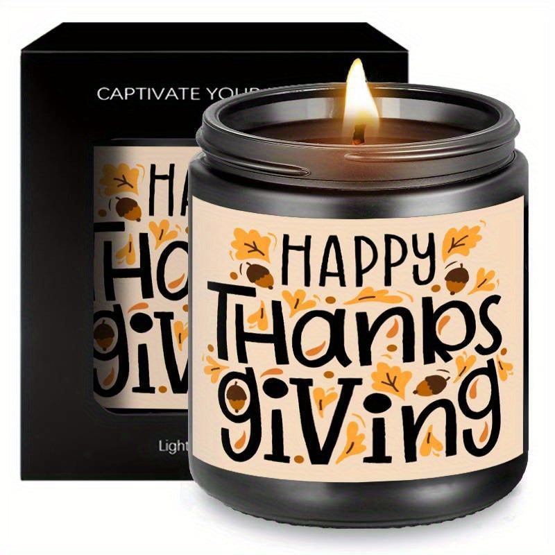 Happy Thanksgiving Day Scented Candle Fall Themed Autumn Orange Pumpkin Terracotta Burnt Rustic Farmhouse November Give Thanks Decoration Gift Idea for Home Women Woman Hostess Men Friends Her Mom Wife Grandma Cute Item