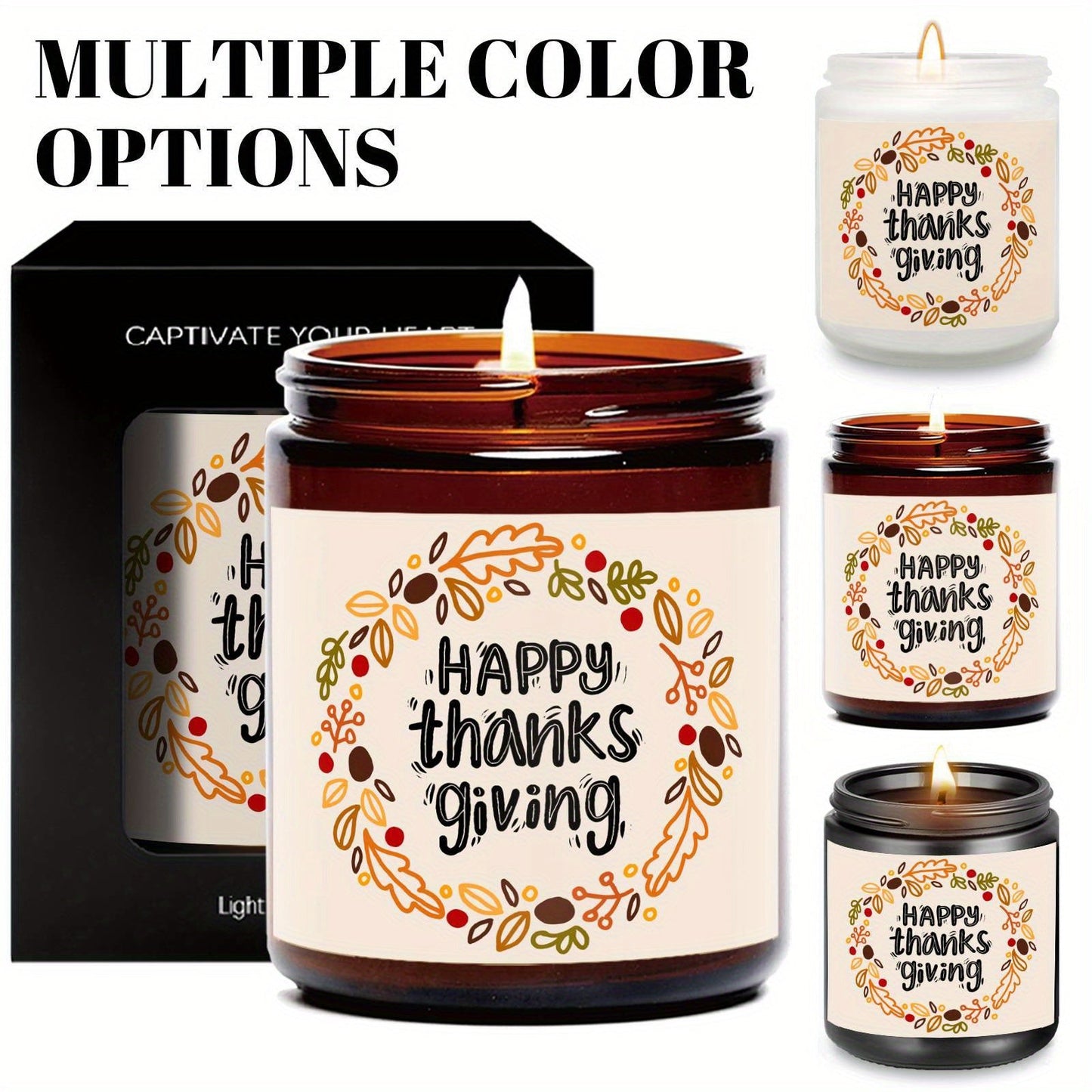 Happy Thanksgiving Day Scented Candle Fall Themed Autumn Orange Terracotta Burnt Rustic Farmhouse November Harvest Give Thanks Decoration Gift Idea for Home Women Woman Hostess Men Friends Her Mom Wife Grandma Cute Ite