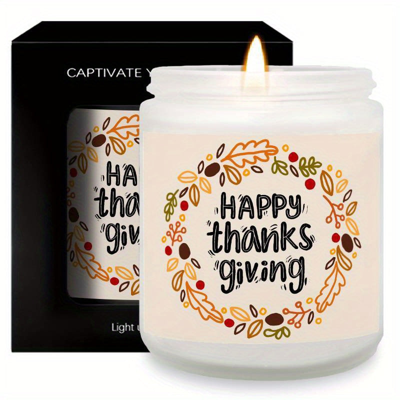 Happy Thanksgiving Day Scented Candle Fall Themed Autumn Orange Terracotta Burnt Rustic Farmhouse November Harvest Give Thanks Decoration Gift Idea for Home Women Woman Hostess Men Friends Her Mom Wife Grandma Cute Ite