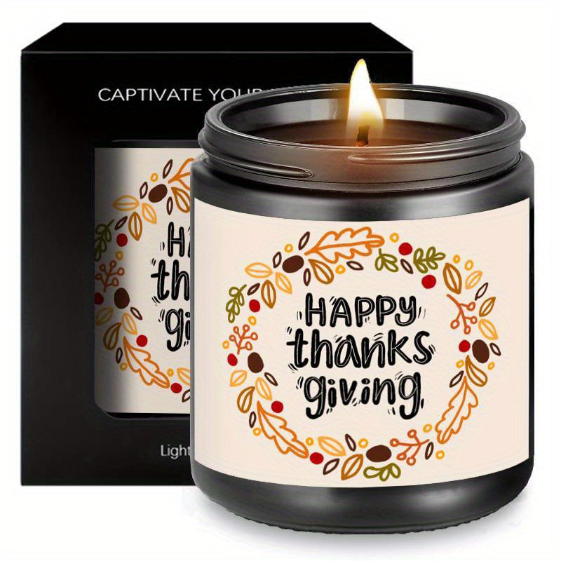 Happy Thanksgiving Day Scented Candle Fall Themed Autumn Orange Terracotta Burnt Rustic Farmhouse November Harvest Give Thanks Decoration Gift Idea for Home Women Woman Hostess Men Friends Her Mom Wife Grandma Cute Ite