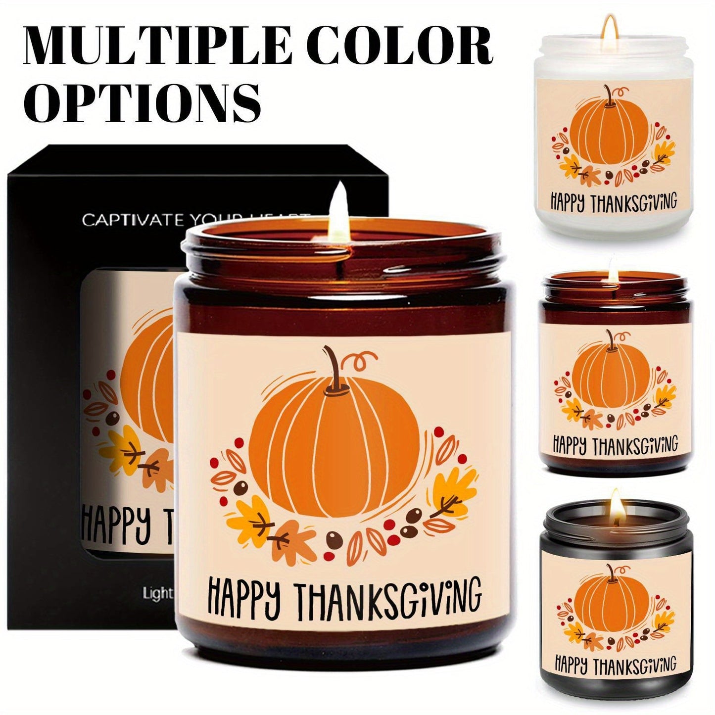 Happy Thanksgiving Day Scented Candle Fall Themed Autumn Orange Pumpkin Terracotta Burnt Rustic Farmhouse November Give Thanks Decoration Gift Idea for Home Women Woman Hostess Men Friends Her Mom Wife Grandma Cute Item