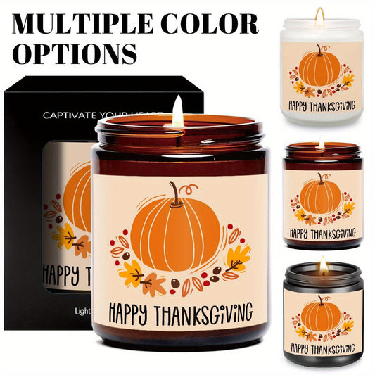 Happy Thanksgiving Day Scented Candle Fall Themed Autumn Orange Pumpkin Terracotta Burnt Rustic Farmhouse November Give Thanks Decoration Gift Idea for Home Women Woman Hostess Men Friends Her Mom Wife Grandma Cute Item