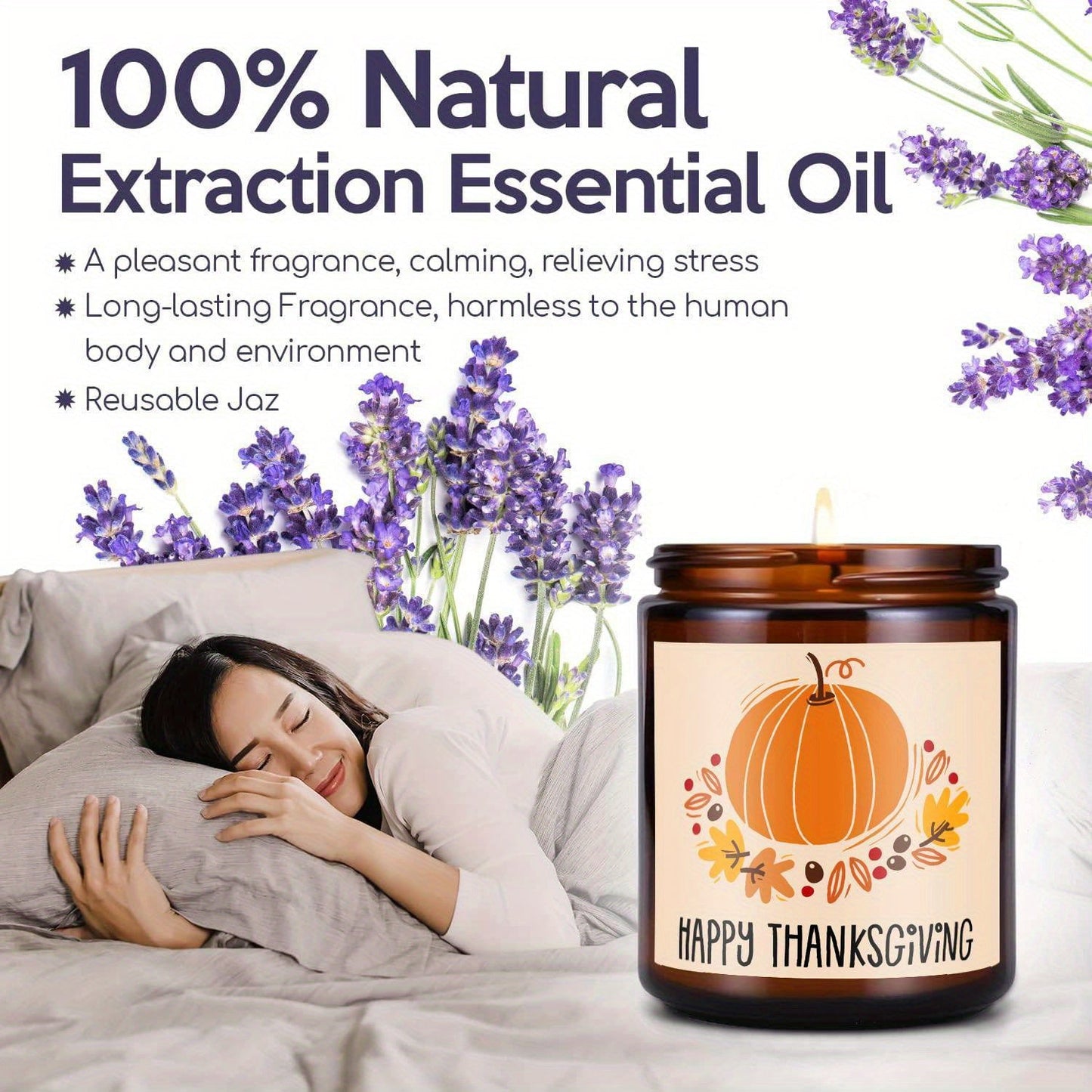 Happy Thanksgiving Day Scented Candle Fall Themed Autumn Orange Pumpkin Terracotta Burnt Rustic Farmhouse November Give Thanks Decoration Gift Idea for Home Women Woman Hostess Men Friends Her Mom Wife Grandma Cute Item