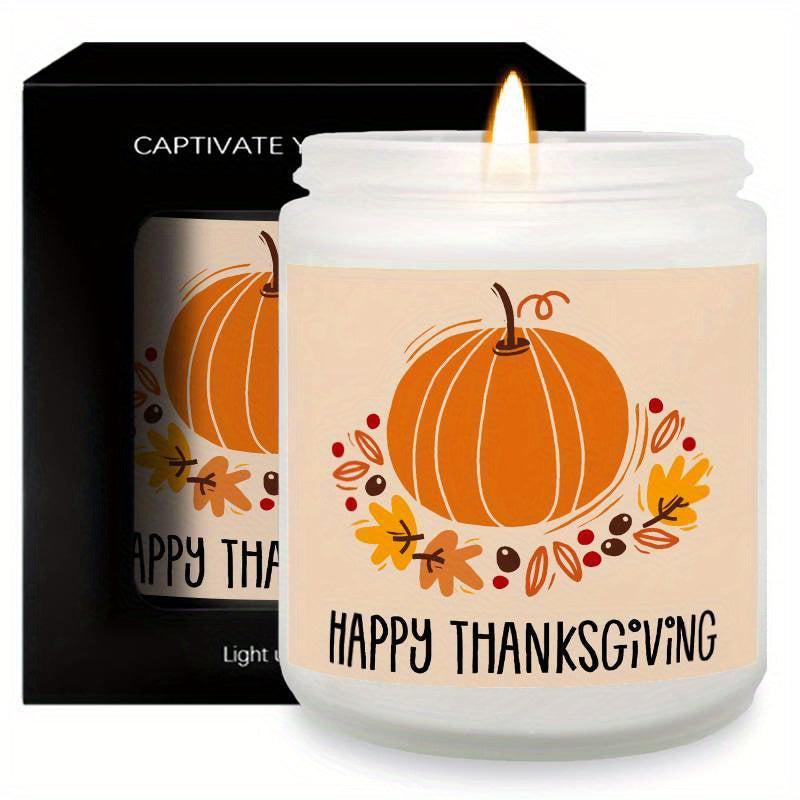 Happy Thanksgiving Day Scented Candle Fall Themed Autumn Orange Pumpkin Terracotta Burnt Rustic Farmhouse November Give Thanks Decoration Gift Idea for Home Women Woman Hostess Men Friends Her Mom Wife Grandma Cute Item