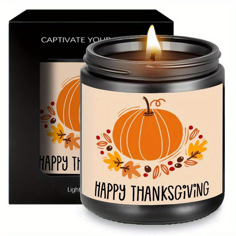 Happy Thanksgiving Day Scented Candle Fall Themed Autumn Orange Pumpkin Terracotta Burnt Rustic Farmhouse November Give Thanks Decoration Gift Idea for Home Women Woman Hostess Men Friends Her Mom Wife Grandma Cute Item