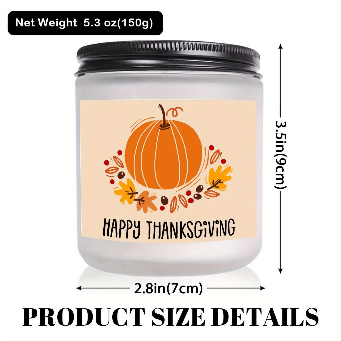 Happy Thanksgiving Day Scented Candle Fall Themed Autumn Orange Pumpkin Terracotta Burnt Rustic Farmhouse November Give Thanks Decoration Gift Idea for Home Women Woman Hostess Men Friends Her Mom Wife Grandma Cute Item