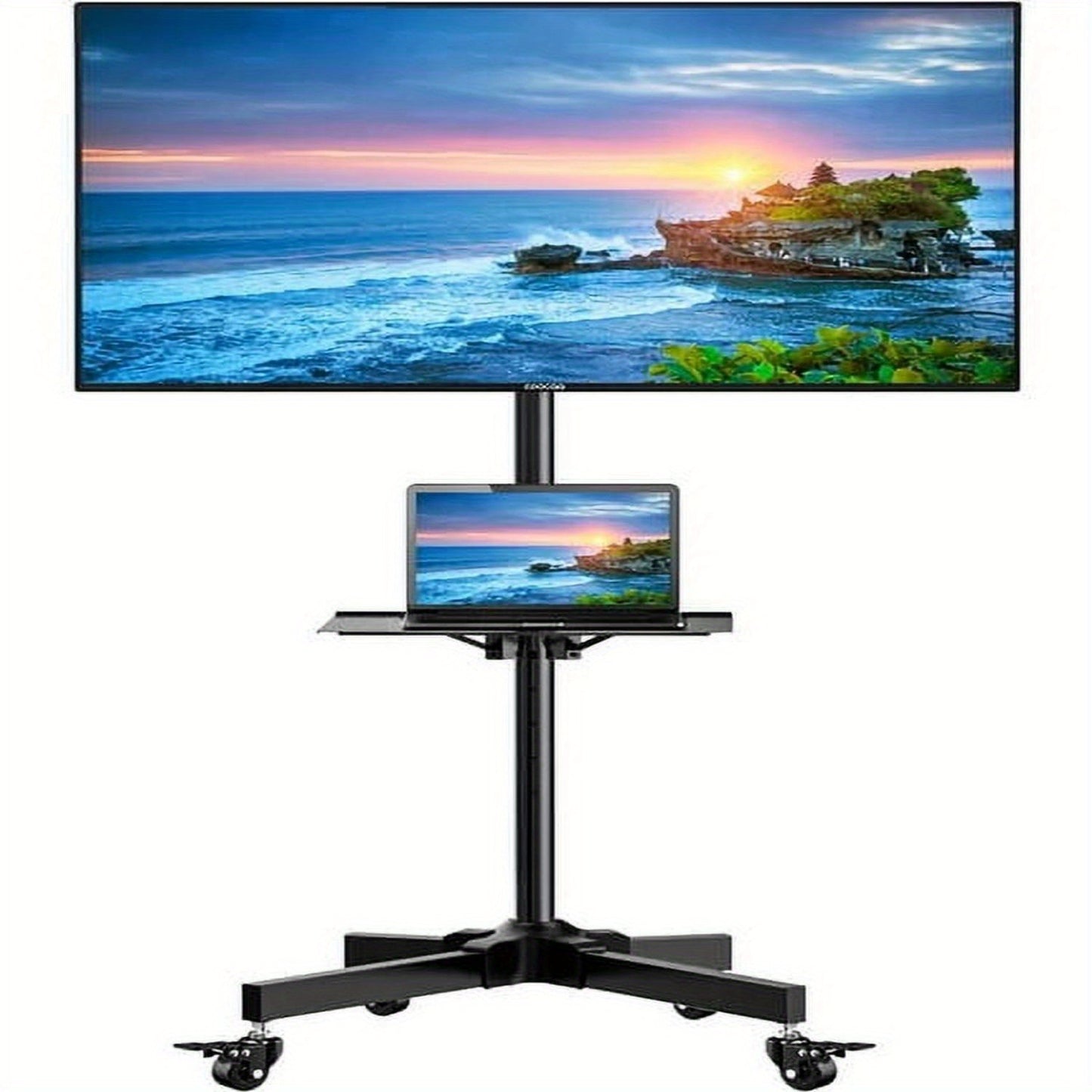 Height Adjustable Rolling TV Cart with Lockable Wheels, Fits 23-60 Inch LCD LED OLED Flat and Curved TVs, Mobile TV Stand for Home and Office, Black - Premium  from Lizard Vigilante - Just $63.99! Shop now at Lizard Vigilante