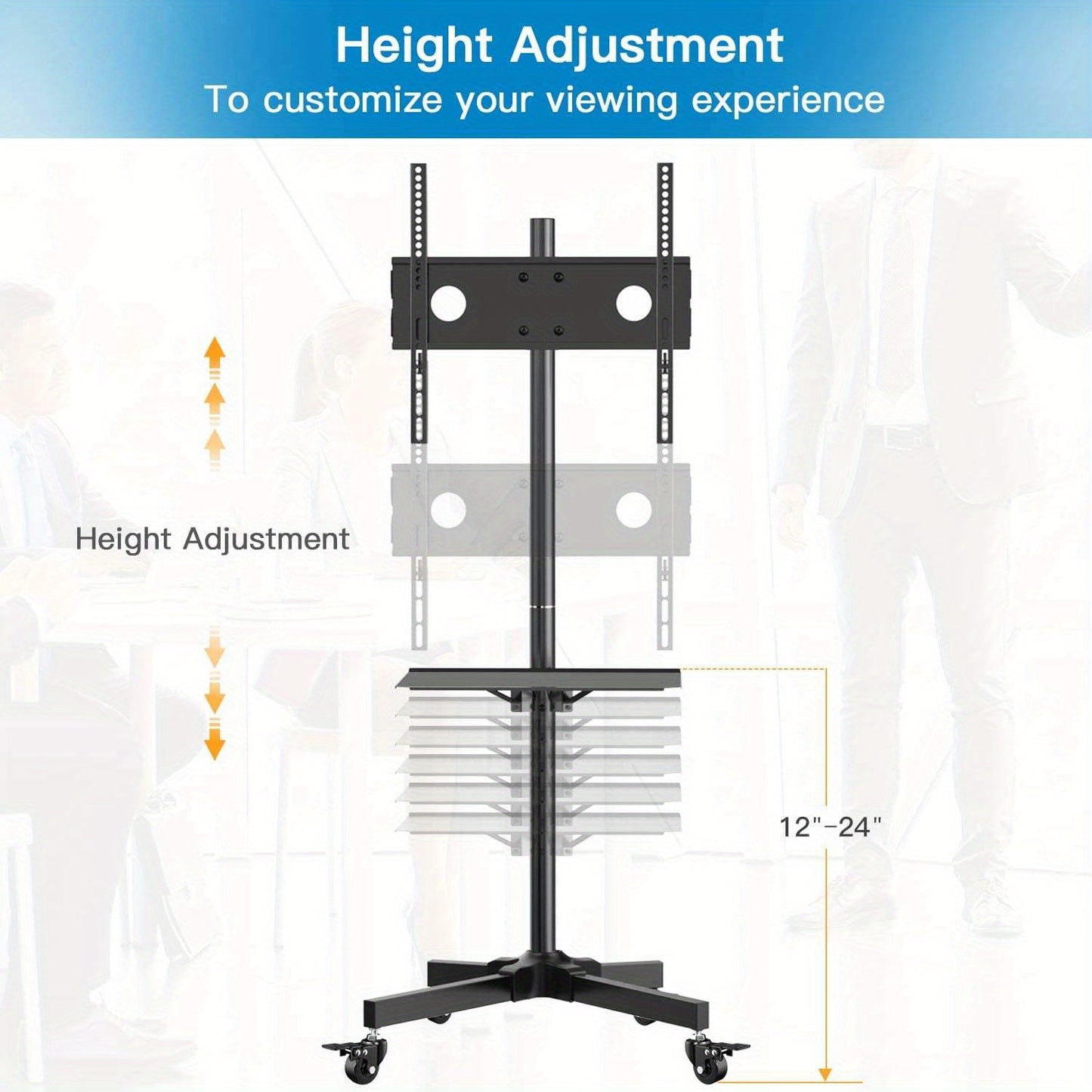 Height Adjustable Rolling TV Cart with Lockable Wheels, Fits 23-60 Inch LCD LED OLED Flat and Curved TVs, Mobile TV Stand for Home and Office, Black - Premium  from Lizard Vigilante - Just $63.99! Shop now at Lizard Vigilante