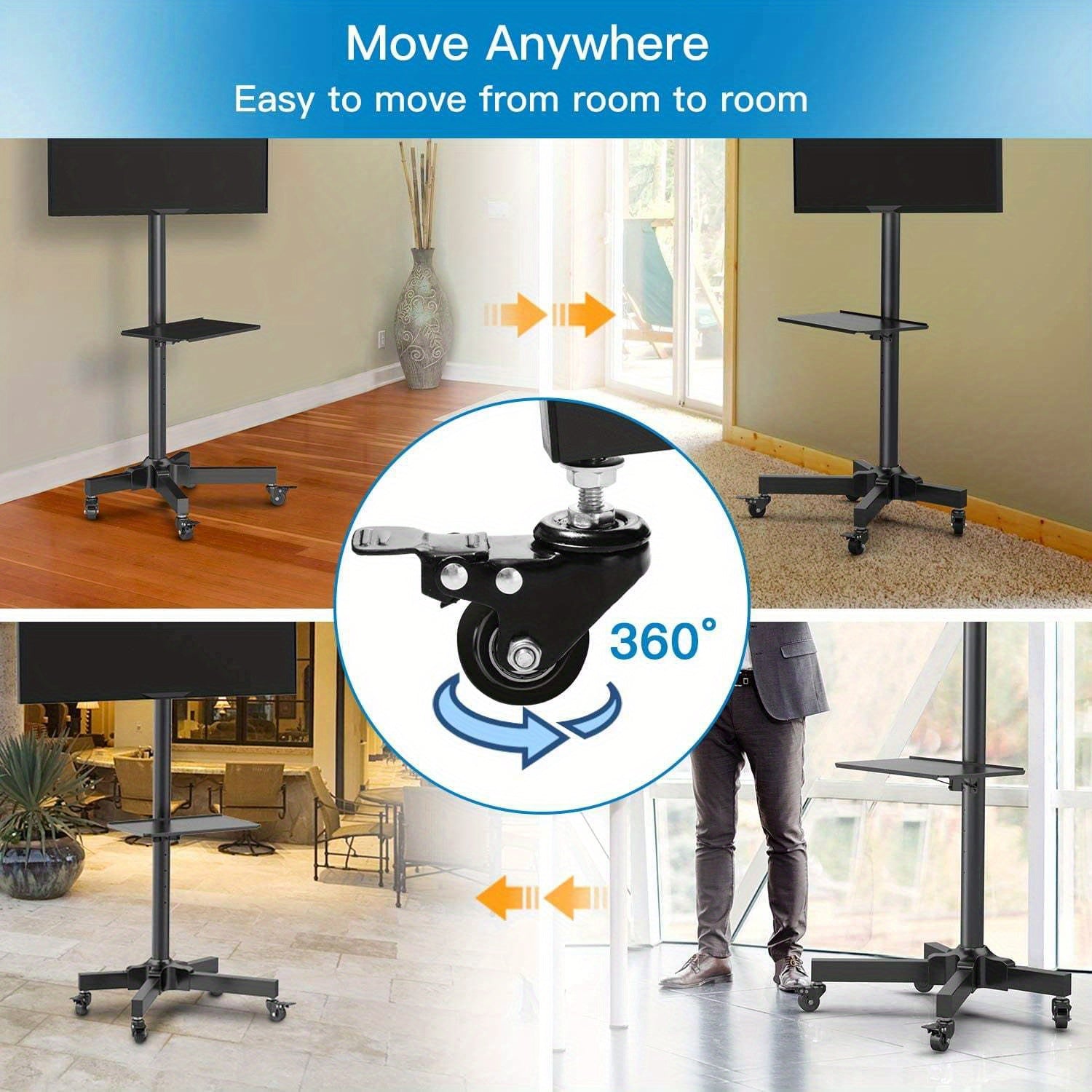 Height Adjustable Rolling TV Cart with Lockable Wheels, Fits 23-60 Inch LCD LED OLED Flat and Curved TVs, Mobile TV Stand for Home and Office, Black - Premium  from Lizard Vigilante - Just $63.99! Shop now at Lizard Vigilante