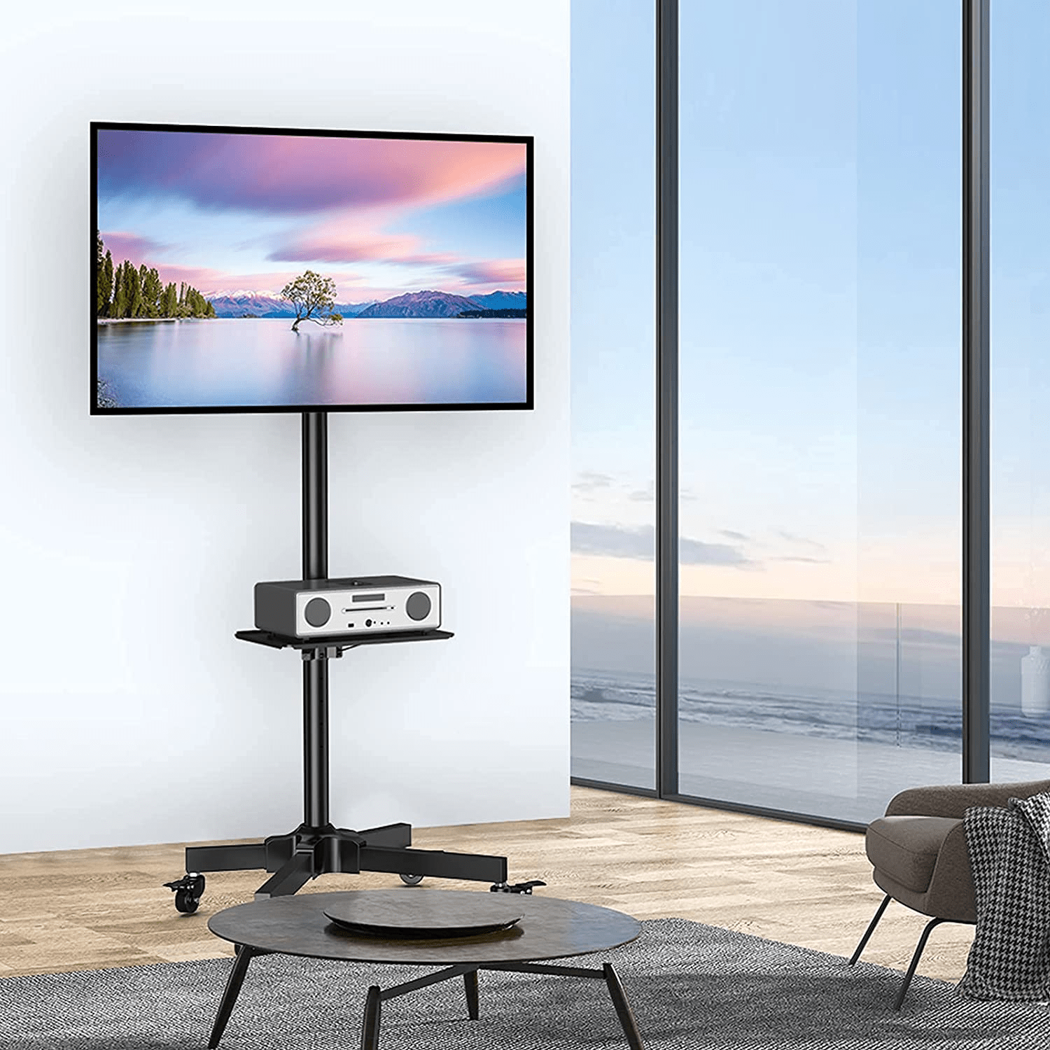 Height Adjustable Rolling TV Cart with Lockable Wheels, Fits 23-60 Inch LCD LED OLED Flat and Curved TVs, Mobile TV Stand for Home and Office, Black - Premium  from Lizard Vigilante - Just $63.99! Shop now at Lizard Vigilante