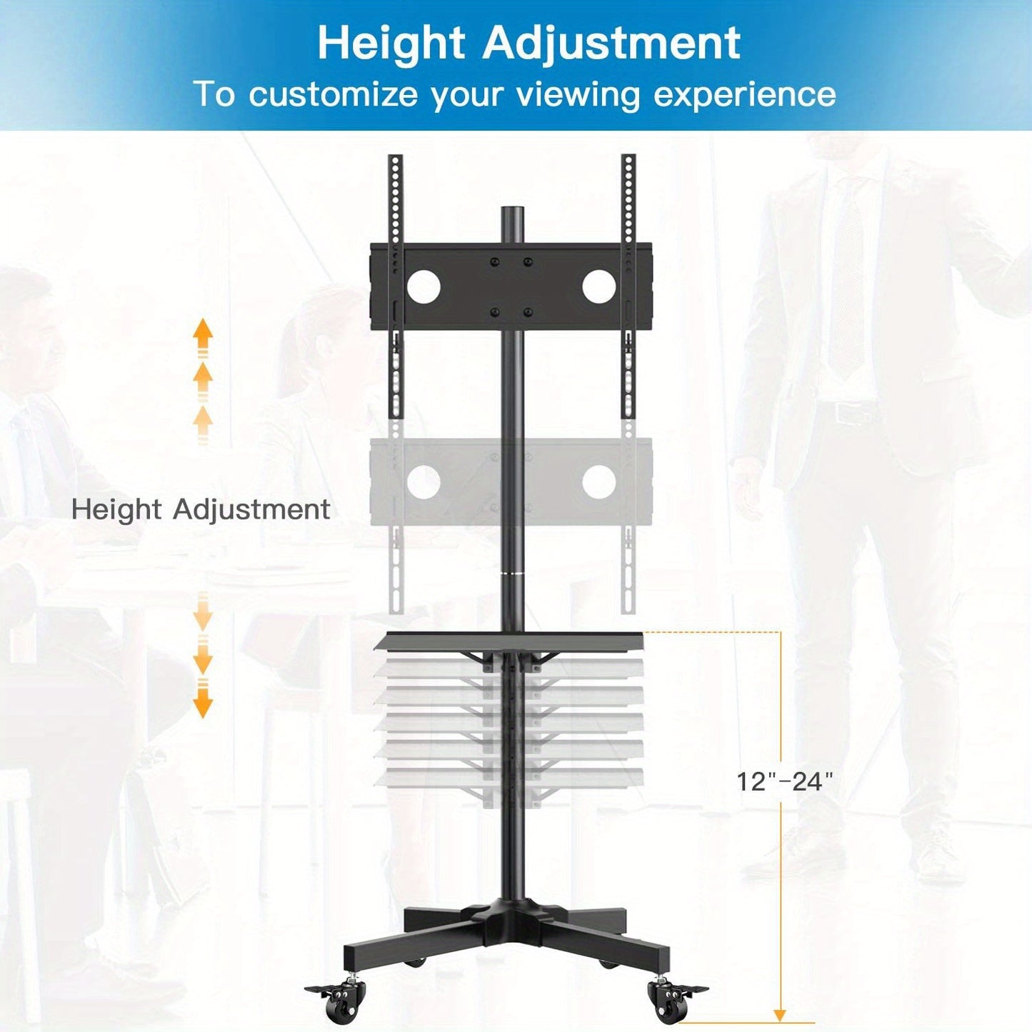 Height Adjustable Rolling TV Cart with Lockable Wheels, Fits 23-60 Inch LCD LED OLED Flat and Curved TVs, Mobile TV Stand for Home and Office, Black - Premium  from Lizard Vigilante - Just $63.99! Shop now at Lizard Vigilante