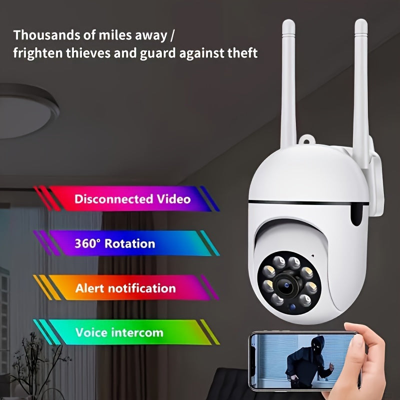 1pc 1080P Indoor/ Outdoor Video Camera 2-Way Audio Wireless Security Camera Pan/ Tilt/ Zoom Wi-Fi Smart Home Security Camera with Motion Tracking for Youngsters & Pets Color Night Vision, 2-Way Audio