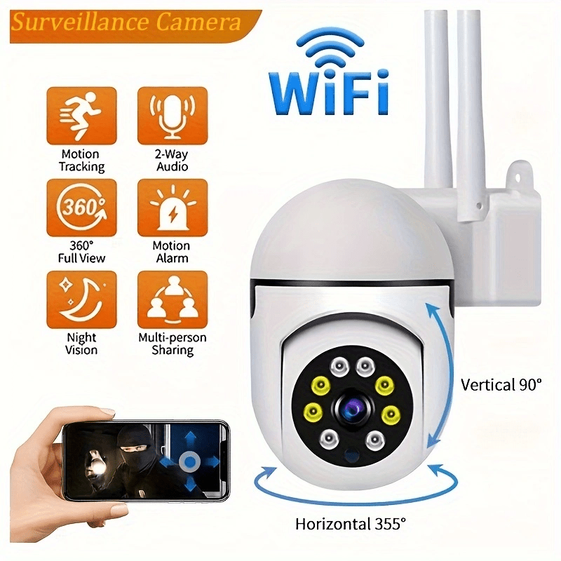 1pc 1080P Indoor/ Outdoor Video Camera 2-Way Audio Wireless Security Camera Pan/ Tilt/ Zoom Wi-Fi Smart Home Security Camera with Motion Tracking for Youngsters & Pets Color Night Vision, 2-Way Audio